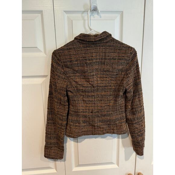 Benetton Blazer Jacket Tweed Wool Blend Brown Fitted Career Coat - Picture 6 of 9